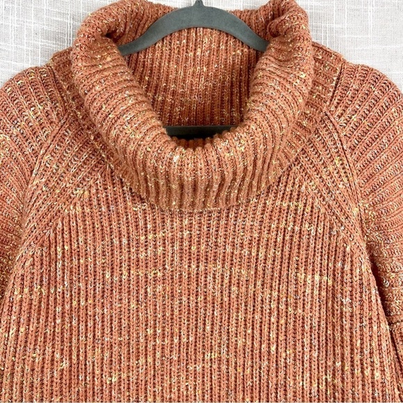 Free People Leo Cowl Neck Oversize Sweater Tunic Orange Speckled Drapey Pullover - Picture 3 of 6